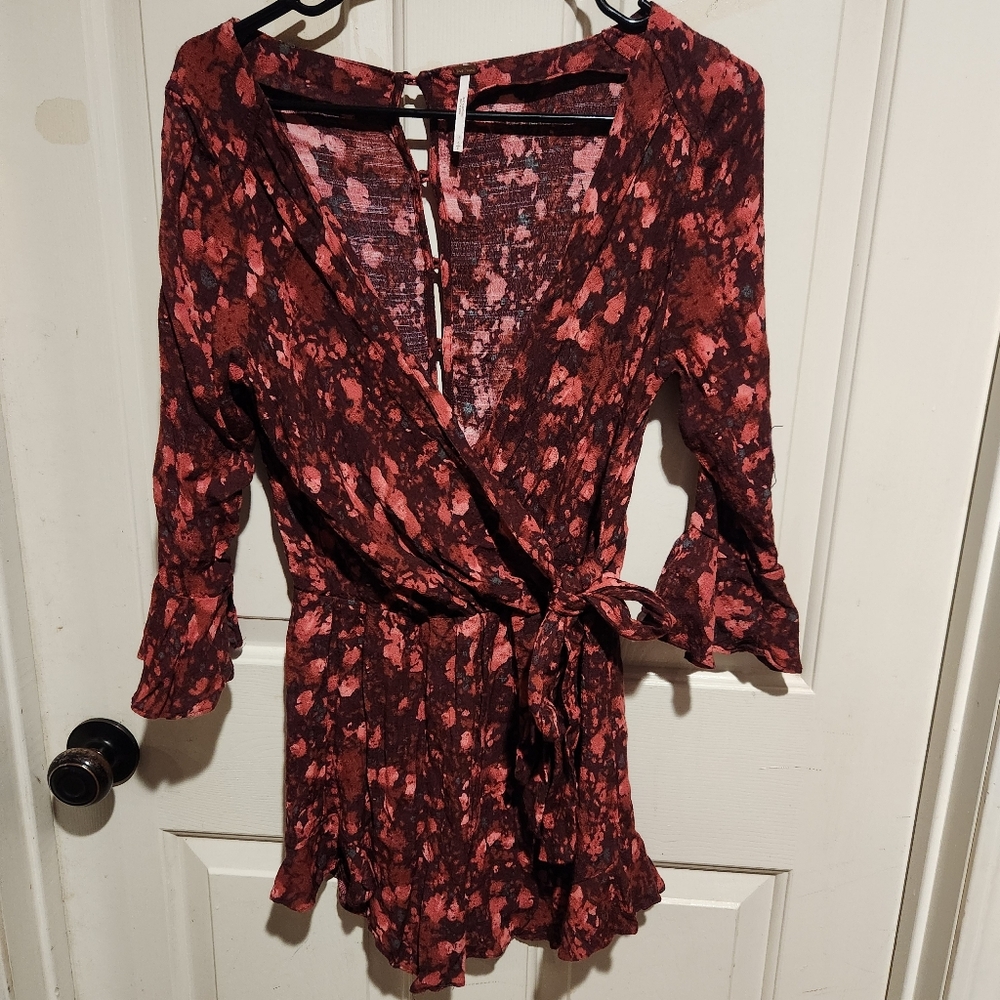 Free Peple Floral Ruffle Romper Goth Witchy Ethereal Small Wrap Going Out - Picture 4 of 8